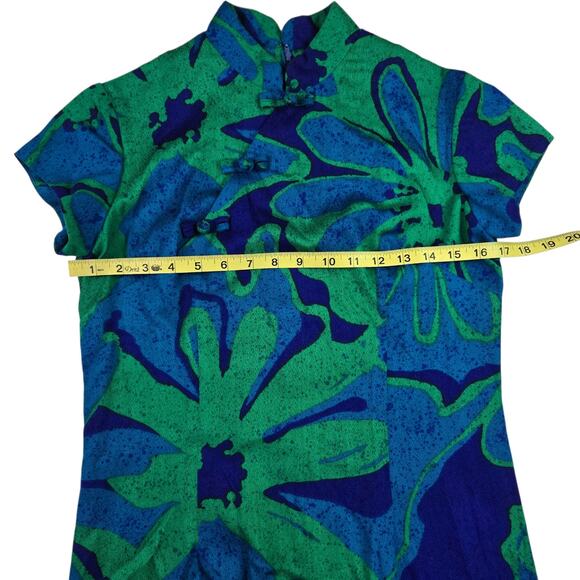 Vintage Liberty House Hawaiian Dress Size 10 Blue Green Floral Maxi Short Sleeve - Picture 4 of 7